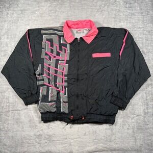 Nike Jacket Mens Medium Black Neon Vintage 90s Abstract Geometric Windbreaker